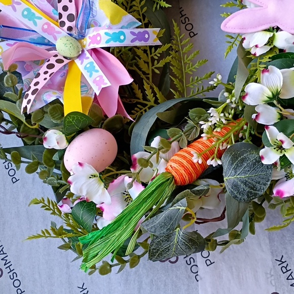 Easter Wreath with Bunnies Eggs Carrots Flowers and Greenery - Picture 4 of 8
